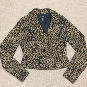 Arden B Animal Print Leopard Belted Zip Jacket